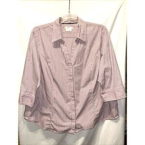 Lee Riders Shirt Womens 3X Pink Striped Western Button Up Career 3/4 Sleeve